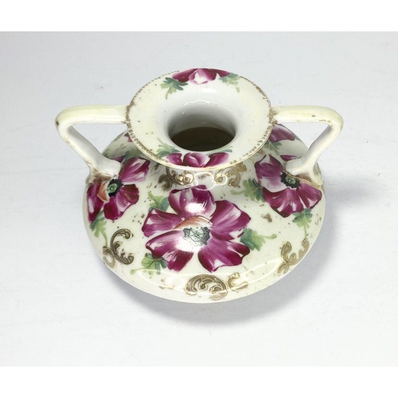 Antique Circa. 1880’s NIPPON Porcelain Moriage Footed Handpainted Floral Vase 7” - Picture 4 of 9